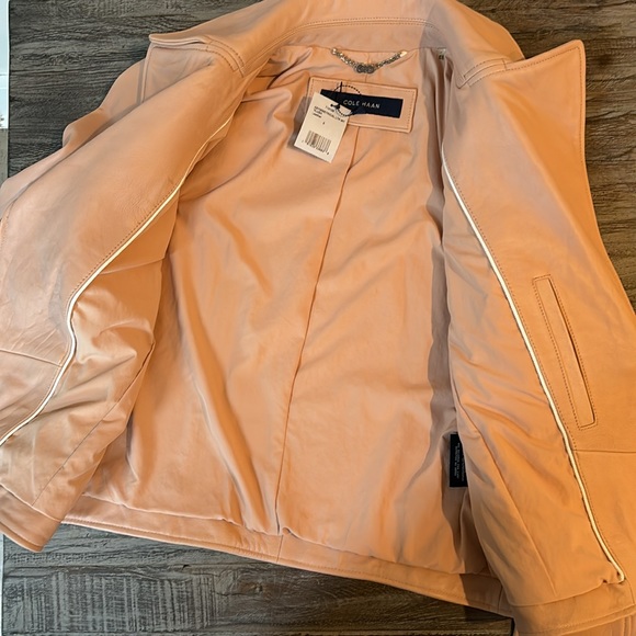 Cole Haan asymmetrical moto leather jacket - Picture 3 of 4